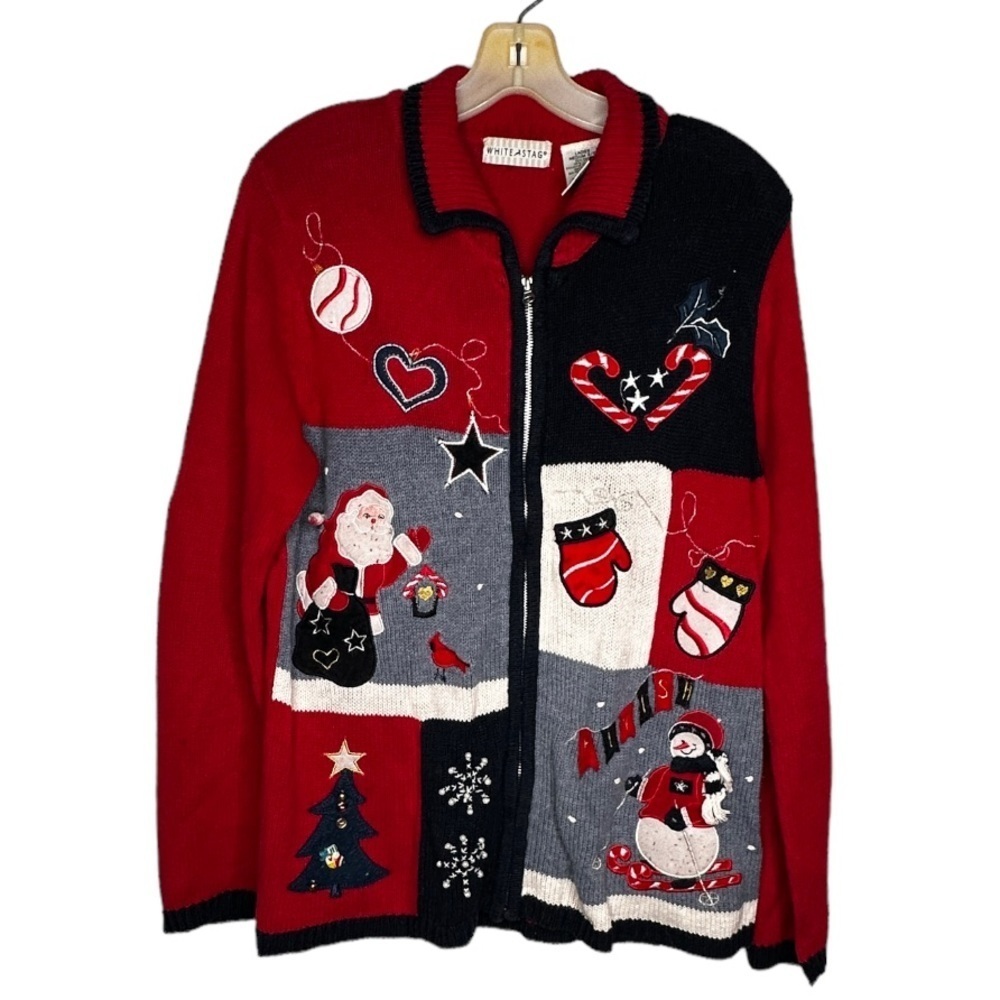 Vintage White Stag Christmas Zip Cardigan Sweater